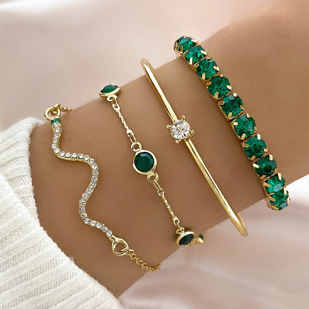 Green Gemstone Bracelet 4pc